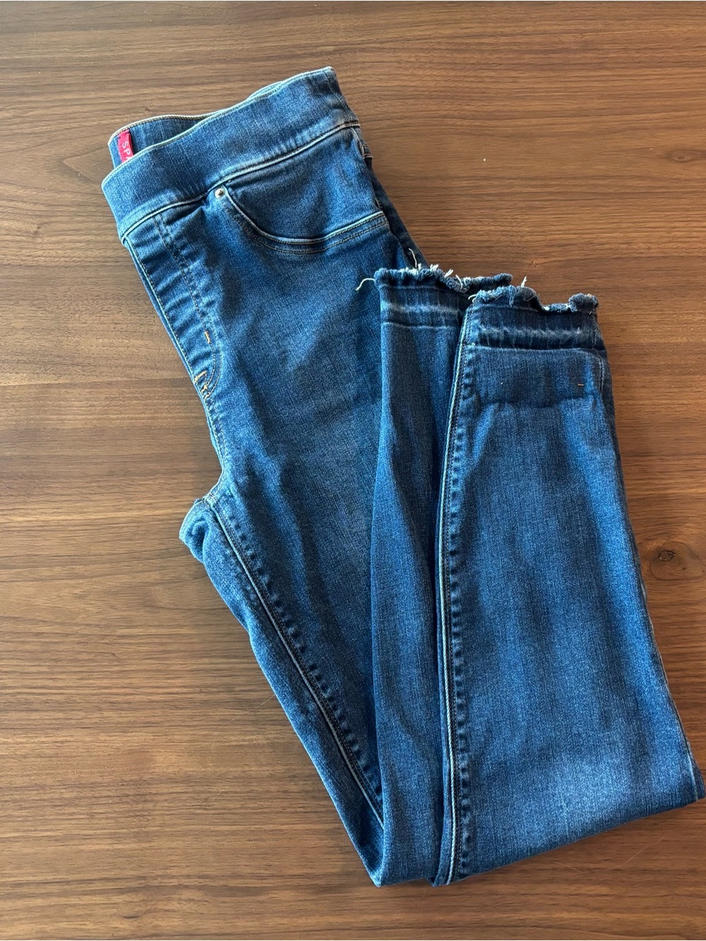 SPANX Women's Casual Distressed Dark Wash Ankle Skinny Pull-on Jeans Size M